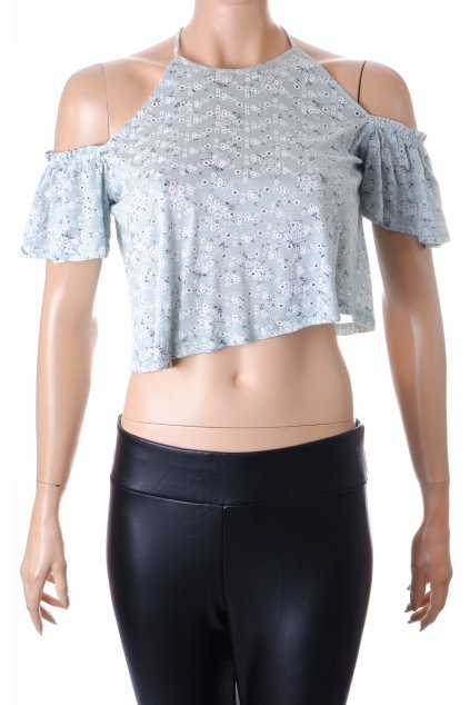 Tričko Primark světle zelené květované crop top vel. S