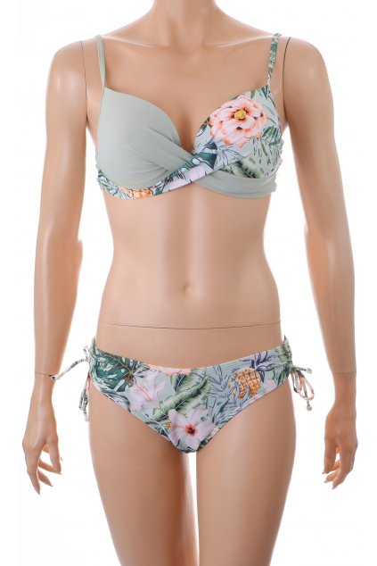 Plavky bikiny komplet zelený tropiský vzor vel M