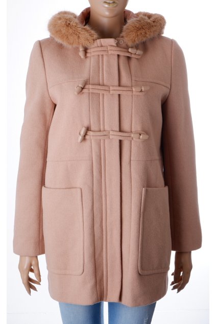 Dámský kabát Topshop béžový s umělým kožíškem 48% vlna second hand vel. M / 40 / uk 12
