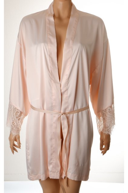 Župánek kimono Censored světle růžový s krajkou vel. M / L / 38 - 40