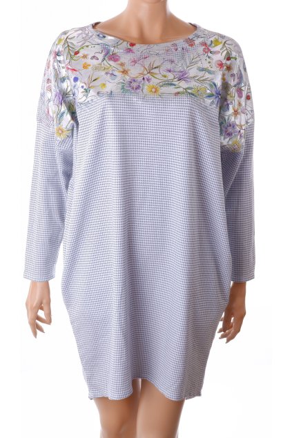 Šaty Made in Italy šedý kohoutí vzor nahoře lesklý barevný vzor vel. L