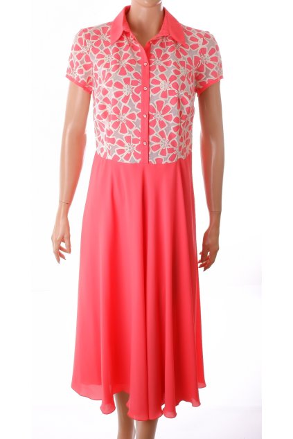 Šaty růžové s květy a límečkem vel. M