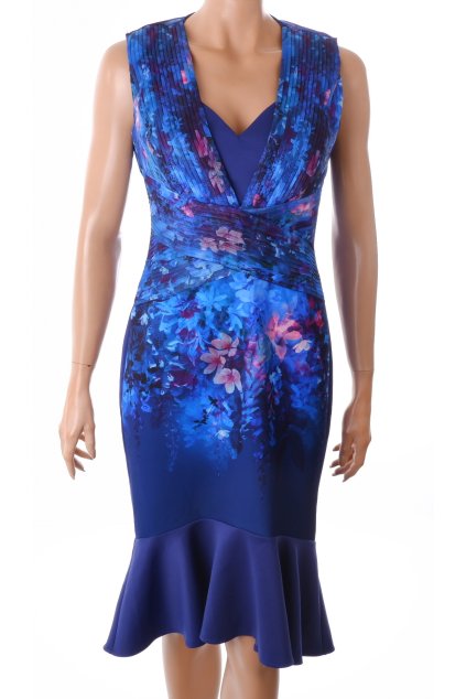 Šaty Lipsy společenské modré se vzorem a třpytivou nití vel. M