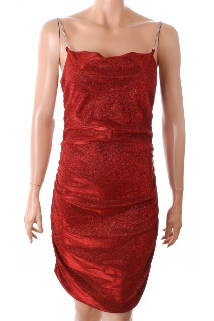 Šaty Luscious červené třpytivé s řasením na bocích vel. M - L