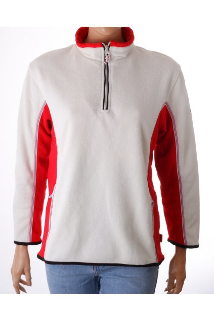 Mikina flísová Tchibo bílá s červeným límcem a boky vel S/M