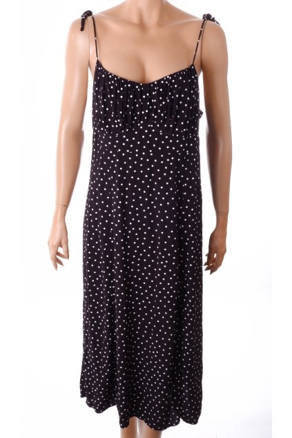 Šaty C&A černé s bílými puntíky s rozparkem vel. 44 / L