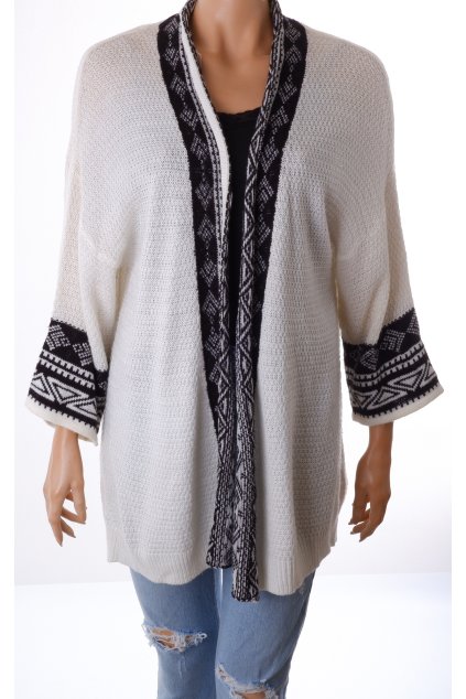 Svetr Janina bílo krémový s černým lemováním vel. L / 46 vada