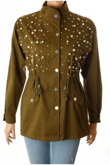 Bunda My Hailys zelená khaki s perličkami vel. M