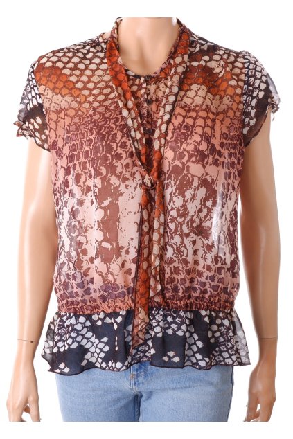 Halenka Taifun hnědá vzorovaná s vázačkou kolem krku vel. 42 / M