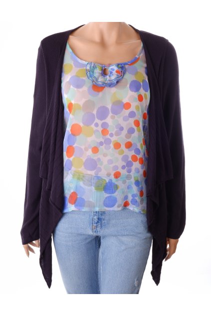 Kardigan Marks&Spencer modrý s barevnou halenkou vel. M / uk 14