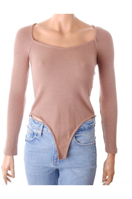 Tričko Reserved body hnědé žebrované s pogumováním u výstřihu vel. S