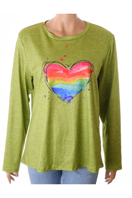 Tričko zelené s barevným srdíčkem vel. L