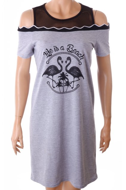 Šaty J&X šedé s plameňáky vel. S vada