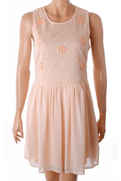 Šaty New Look meruňkové s krajkou s ozdobnými kamínky na boku zip vel. M / uk 14