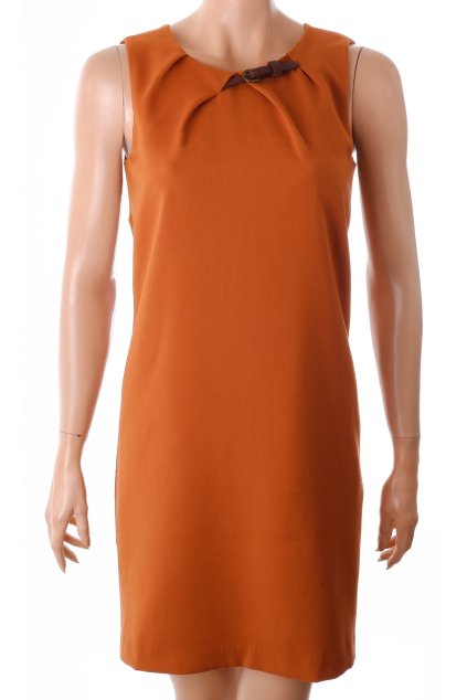 Šaty Orsay hnědé s podšívkou s koženkovým detailem vel. 34 / XS vada