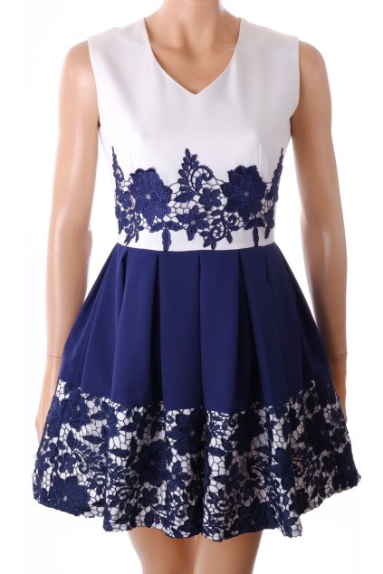 Šaty Dolly bílé s modrým vzorem vel. 38 / S