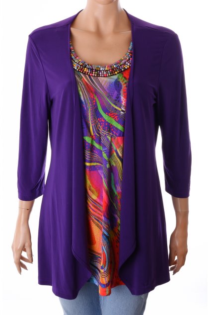 Halenka ERFO barevná s dřevěnými perličkami a fialovým přehozem vel. 42 / M