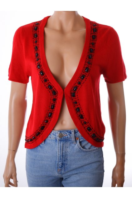 Svetr BMS červený s kamínky bolérko vel. S
