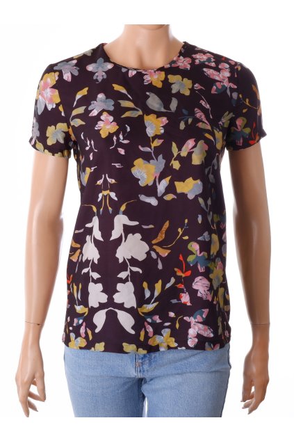 Halenka černá s barevnými květy a listy vel. S