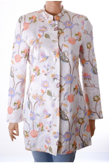 Kabát White Label bílý s vyšívaným barevným vzorem 100% len vel. M / 40 / uk 14