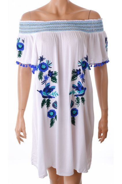 Šaty Primark bílé se spadlými rameny a vyšíváním vel. XL