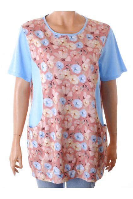 Tričko modro hnědé s květy tunika vel. L