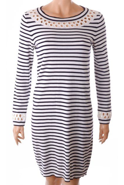 Šaty Esprit černobílé pruhované s krajkovým lemováním vel. S