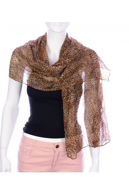Šátek hnědý zvířecí vzor šifon