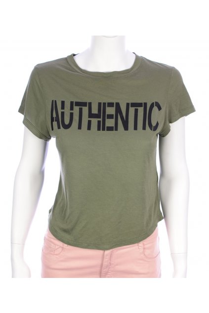Tričko H&M vel S khaki zelené s nápisem