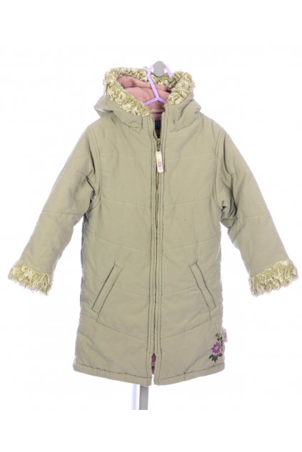 Bunda kabát TU vel 104/3-4 zelená khaki s výšivkou VADA