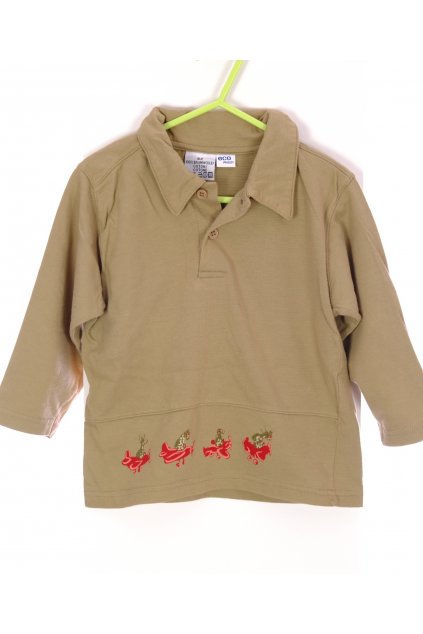 Tričko Eco product khaki s rýmečkem s obrásky vel. 92 / 18 - 24m