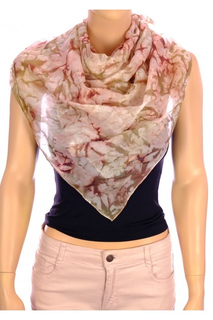 Šátek Exzellent batikovaný růžovo béžový vzor 100% hedvábí