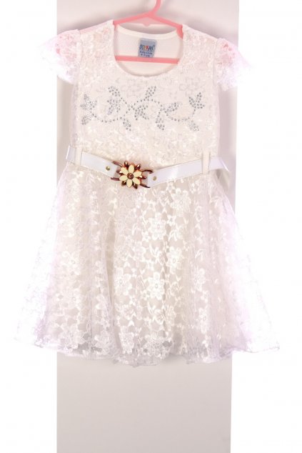 Šaty Soykan bílé s opaskem s kytičkou krajkované vel. 4 - 5 let / 110