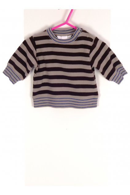 Mikina dětská HM šedá s hnědým a modrým pruhem vel 62/2-4 měs