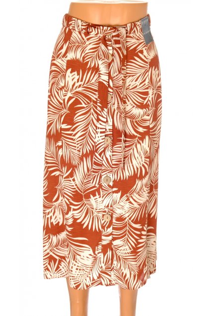 Sukně Primark hnědá s bílými listy propínací NOVÁ S VISAČKOU vel XL