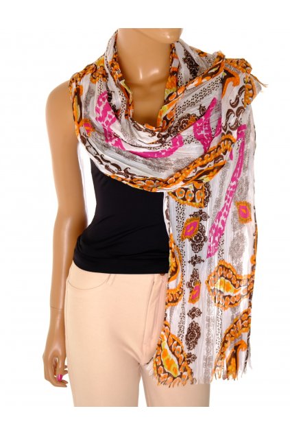 Šátek bílý s barevným vzorem