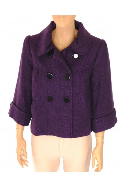 Kabátek Marks&Spencer tmavě fialový se třpytivou nitkou 30% vlna vel S