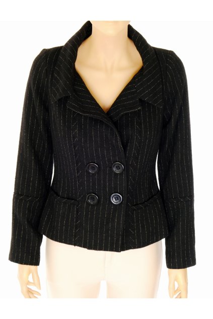 Sako H&M černé s jemným béžovým proužkem 13% vlna vel. S