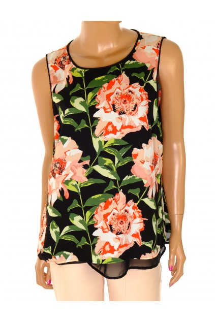 Halenka H&M černá s velkými barevnými květy vel L