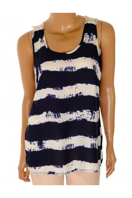 Halenka Page One modro bílé nepravidelné pruhy s bílou krajkou vel S