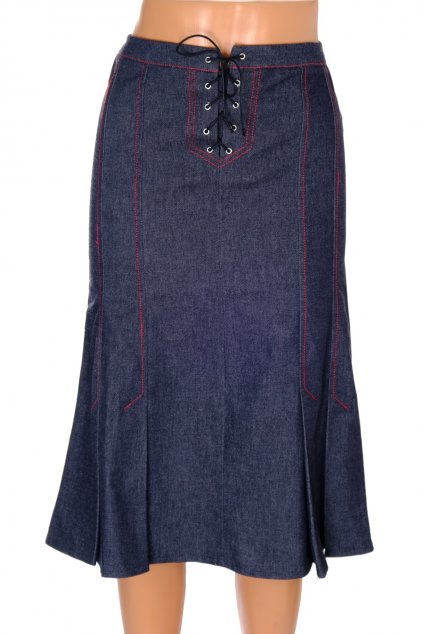 Sukně riflová  River Island s červenými švy a vázáním vel S