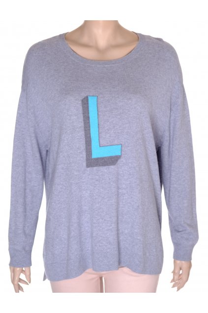 Svetr pulover Principles šedý s barevným písmenkem vel L