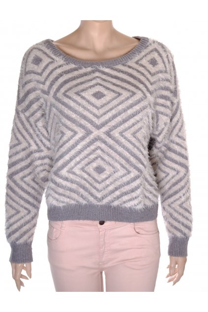 Svetr New Look šedý s bílými pruhy do vzoru vel L/XL