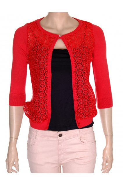 Svetr F&F červený přední část krajka vel XS