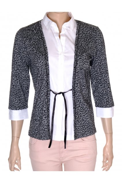 Svetr Charles Vogele šedý černý zvířecí vzor všitá košile vel S