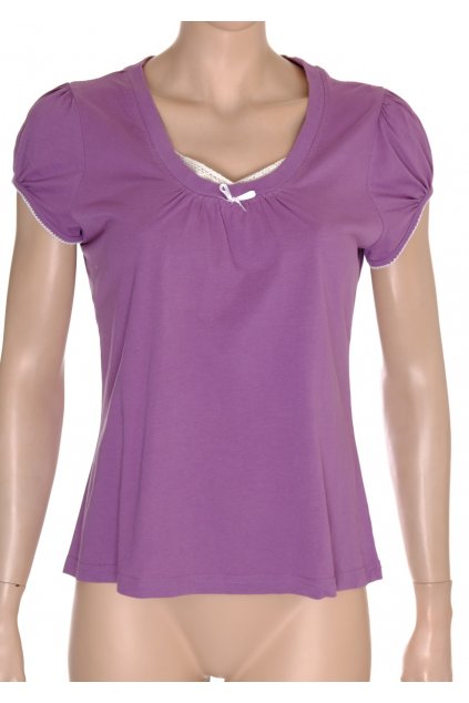 Pyžamo tričko Queentex fialové s krajkou vel. M