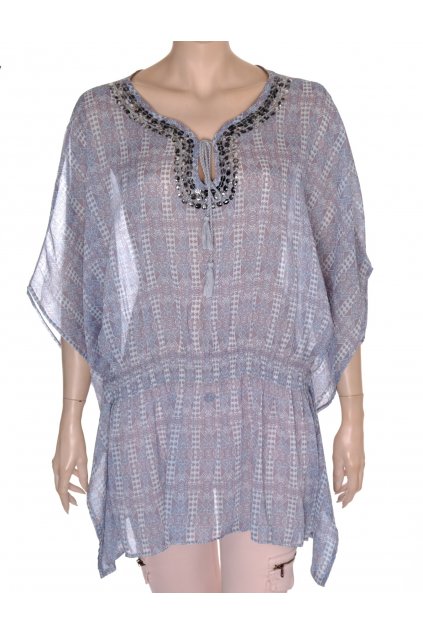 Halenka Charles Vogele tunika šedá barevné ornamenty s flitry vel L/XL