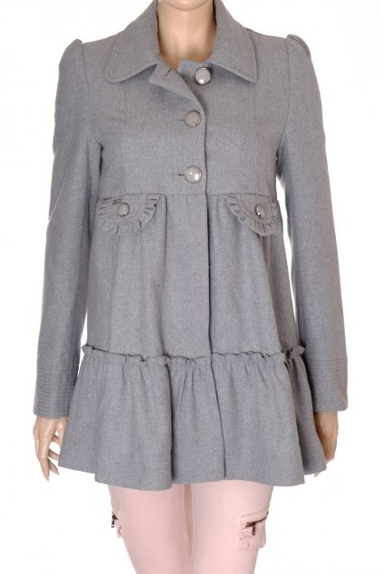 Kabát River Island prostřižený v pase s volánem 74 % vlna vel M