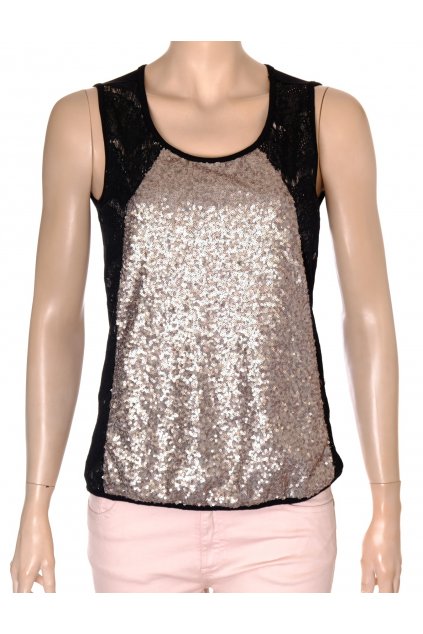 Halenka Zero černá s černou krajkou a světlými flitry vel S