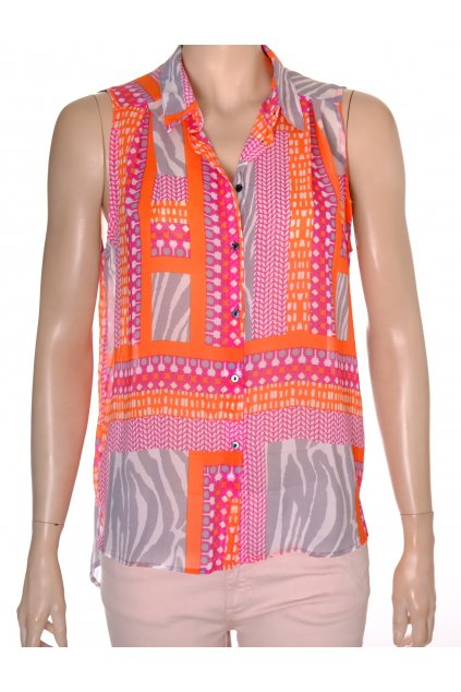 Halenka H&M oranžová s šedými a červenými vzory vel S